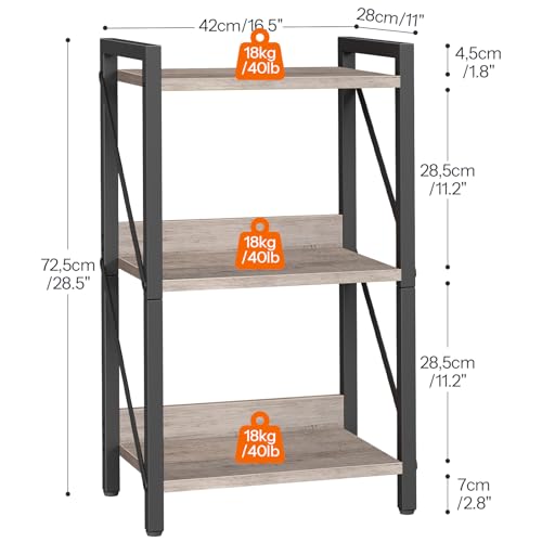 Image of HOOBRO Bookshelf, 3-Tier Industrial Bookcase, Book Shelf Storage Organizer, Small Bookshelf with Metal Frame for Living Room, Bedroom, Home Office, Kitchen, Greige and Black BG71SJ01