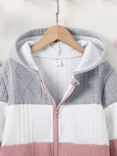 Girls' hooded three-color long-sleeved zipper color block fleece jacket with pockets, fashionable jacket3