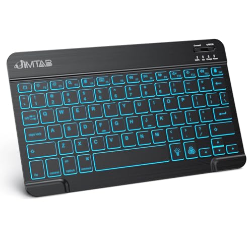 Image of JIMTAB Ultra-Slim Bluetooth Keyboard Portable Mini Wireless Keyboard Rechargeable for Apple iPad iPhone Samsung Tablet Phone Smartphone iOS Android Windows (10 inch Backlit)