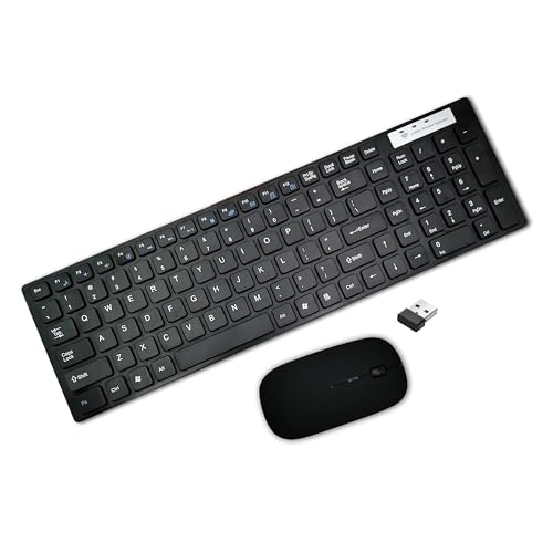 Supersonic SC-530KBM Ultra Thin Wireless Keyboard/Mouse Combo, Comfortable Typing, 15° Tilted Angle, 104 Keys, Auto Sleep, 2.4G Wireless Dongle, 33FT Range, Compatible with Android, Windows and Mac