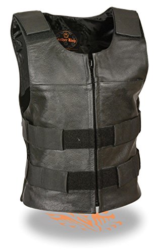 Women Motorcycle Black Bulletproof Replica Zipper Adjustable Size Leather Vest(M)