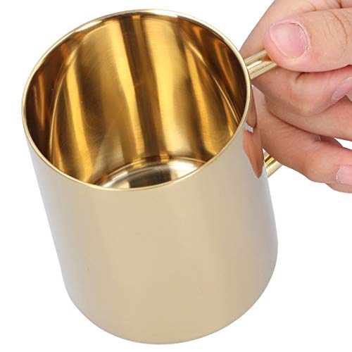 UPQRSG Doppelwandiger Edelstahlbecher, 400 Ml Reise Campingbecher, Metall Kaffeetasse, Teetasse, 304 Edelstahl Doppelschicht Anti Verbrühungs Kaffee, Tee und Wasserbecher mitGriff(Gold)