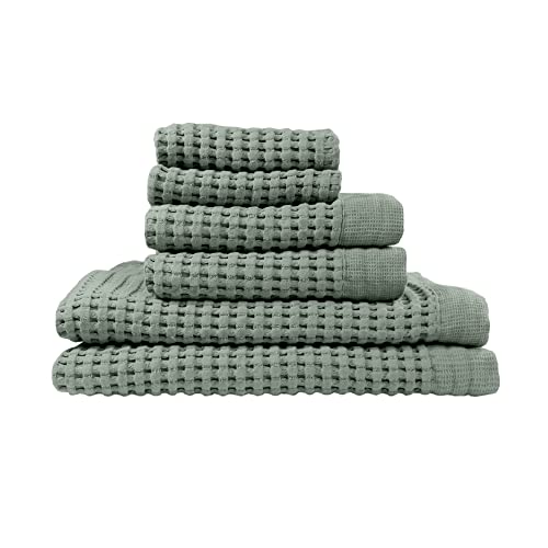 Gilden Tree Waffle Towel Set Quick Dry Thin | 2 Bath Towels | 2 Hand Towels | 2 Washcloths, Modern Style (Sage Grey) #TOP22