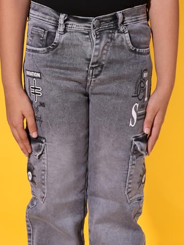 Image of Sky Heights Boy's Solid Cargo Jeans Mid Rise Regular Fit