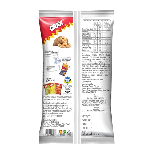 Image of Crax Potato Chips Masala Punch 85g /95g (weight may vary) (Pack of 3)