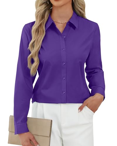 Image of J.VER Button Down Shirts for Women Stretch Collared Cotton Long Sleeve Dress Shirt Business Casual Blouse for Work