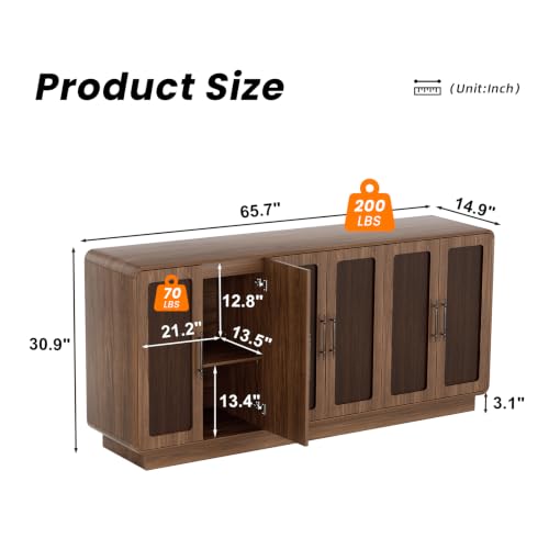 Image of 65.7 inch Sideboard Buffet Cabinet, Credenza Storage Cabinet Walnut & Espresso