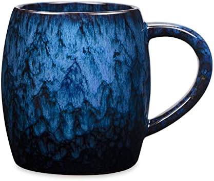 Otevymu 21 Oz Large Ceramic Coffee Mug, Handmade Pottery Big Tea Cup for Office and Home, Big Handle Hot and Cold Drinking, Microwave and Dishwasher Safe, Unique Texture Glaze (Deep blue)