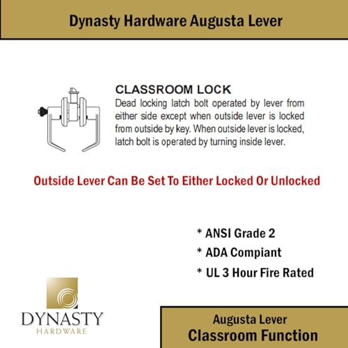 Dynasty Hardware Classroom Door Lock Keyed Lever Lockset, ADA Compliant, Grade 2 Heavy Duty Locking Handle for School, Classroom or Educational Facility, Flat Black Finish, Model AUG-03-US19 by Dynasty Hardware - Image 4
