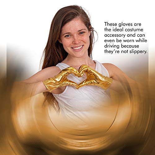 Skeleteen Metallic Gold Costume Gloves - Shiny Gold Princess Evening Stretch Dress Glove Set for Men, Women and Kids