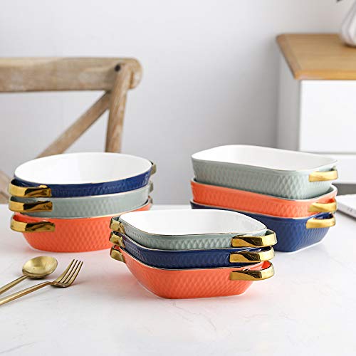 MEI JIA RightGreen Sapphire Orange Small Ceramics Rectangular Baking Dishes with Handle for Oven Ceramic Baking Pan Lasagna Casserole Pan Individual Bakeware (Right Green)