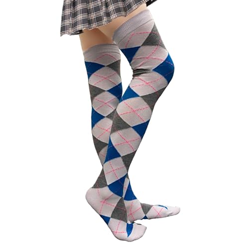 Image of COUVER Women's Thigh High /Over Knee Fashion Argyle Socks, Medium, 1 Pair