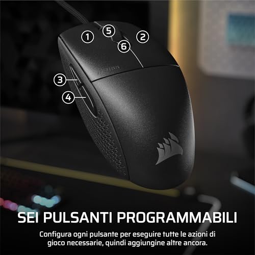 M55 Mouse da Gioco FPS Leggero e Cablato – 16.000 DPI – Sei Pulsanti Programmabili – Impugnature Laterali Testurizzate – Nero - Mouse gaming - Immagine 7