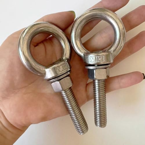Image of 304 Stainless Steel Shoulder Eye Bolts, 2 PCS M12 Heavy Duty Eye Bolt Lifting Ring 2.4 inch Threaded Eyebolt with Nuts and Flat Washers(Thread Length 60mm) Muti-Function for Indoor Outdoor