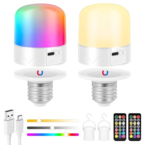 GuKKK USB Aufladbare Glühbirne mit Fernbedienung, 2 Stück RGB Aufladbare...