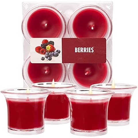 Hyoola Velas Votivas con Perfume - Velas Aromáticas en Vaso Transparente - Velas Perfumadas con Frutas del Bosque - Burdeos - 12 Horas de Combustión - Pack de 4 Cover