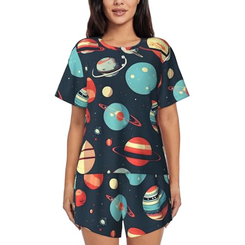 Pyjama planète spatiale femme idéal pour des nuits d'été fraîches