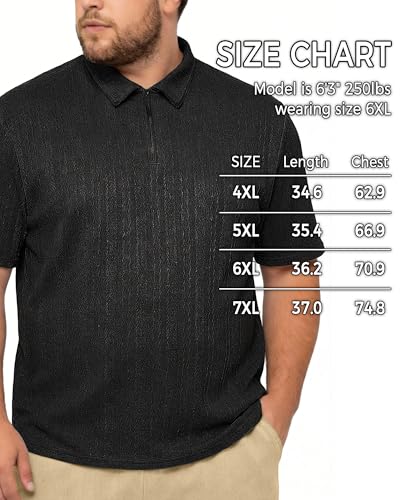 Camisetas Polo para Hombre Grande y Alto, de Punto Ligero con Cremallera Parcial y Bajo Curvado, Estilo Informal para Salir, Tallas 2XL a 7XL miniatura 6