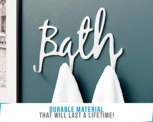 Comfify Modern Style “Bath” Wall Mount Towel Holder And Robe Hook Hand-Cast Aluminum Bathroom Hanger Decor W/ 3 Hooks For Towels, Robes, Clothing | Includes Screws And Anchors | Silver Color #TOP2