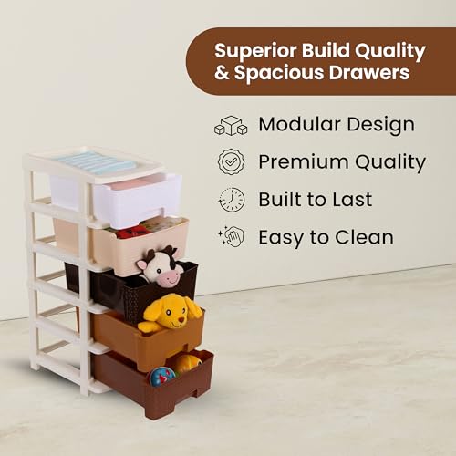 Image of KITCHIVO Plastic Modular Drawer Storage Chest Of Drawers Organizer Storage Box, Large Stomo Racks For Multipurpose Anti-slip Shoes Organizers (Coffee & Chocolate, 5 Layer)