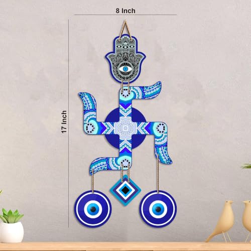 Image of Artvibes Artistic Swastik Wall Hanging with Evil Eye Charms | Decorative Wooden Vastu Ornament for Home Entrance | Spiritual Decor for Prosperity | Harmony and Protection | Wall Art Gift (WH 85107N)