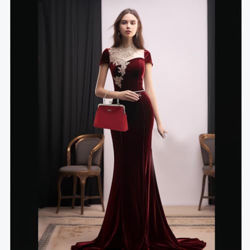 Image of Clutch Purses for Women Vintage 1950s Polka Canvas Kiss Lock Evening Bag Chain Shoulder Bag Brown-velvet