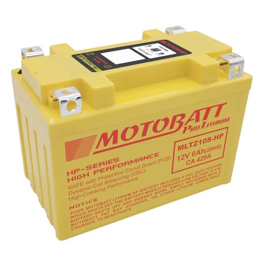 Motobatt MLTZ10S-HP 420 CCA 6 AH LifePo4 - Batería de litio sustituye a Yuasa YTX7ABS, YTZ10S, YTR9BS, YTX9, YTX9-BS, YT12BS, Firepower 490-2408, 490-2416, 490-2418, DEKA ETZ10S, ETX9S , ODYSSES. Y