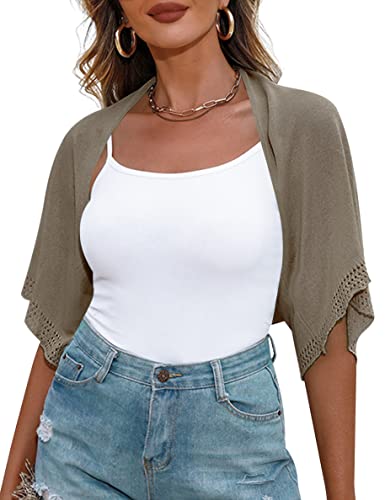 Image of Totatuit Women's Short Sleeve Bolero Shrug for Dresses Open Front Knit Cropped Cardigan Loose Sheer Cardigan Sweater