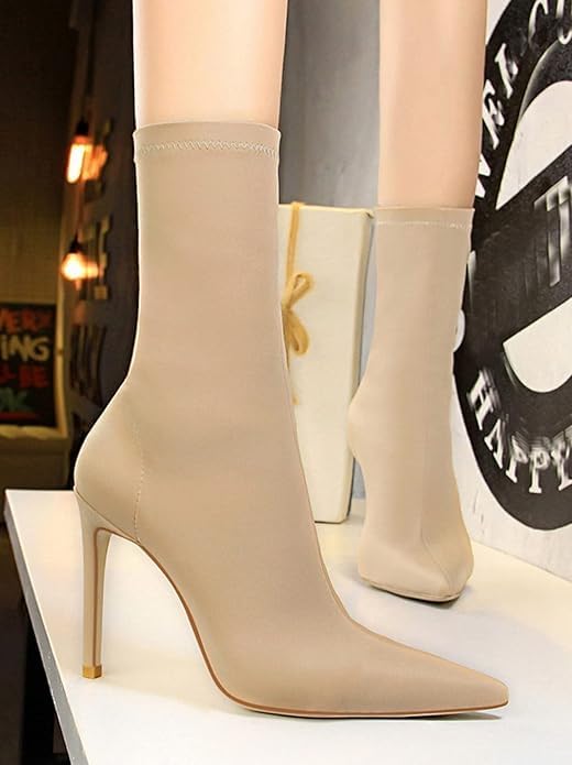 Women’s Pointed Toe Stiletto High Heel Ankle Booties Fashion Stiletto Sock Pointed Toe High Heel Stretch Ankle Boots