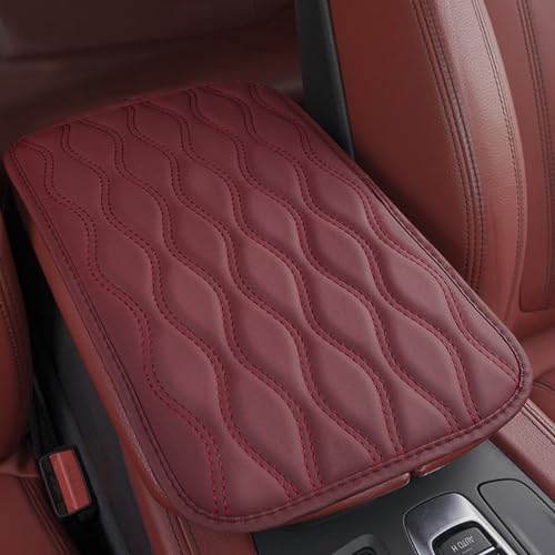 Car Armrest Pad, Leather Car Armrest Seat Box Cover Protector Waterproof Center Console Pad Universal Fit Most Vehicle SUV Truck (Red)