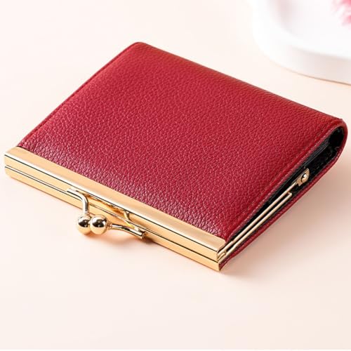 Image of GOIACII Kiss Lock Small Credit Card Holder Wallet for Women Red