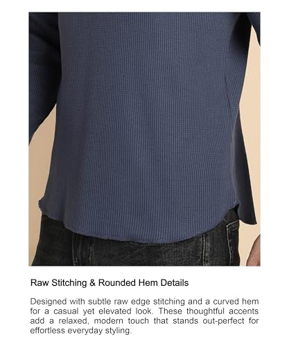 Image of Alan Jones Clothing Men's 100%Cotton Regular Fit Waffle Henley Neck Long Sleeve T-Shirt