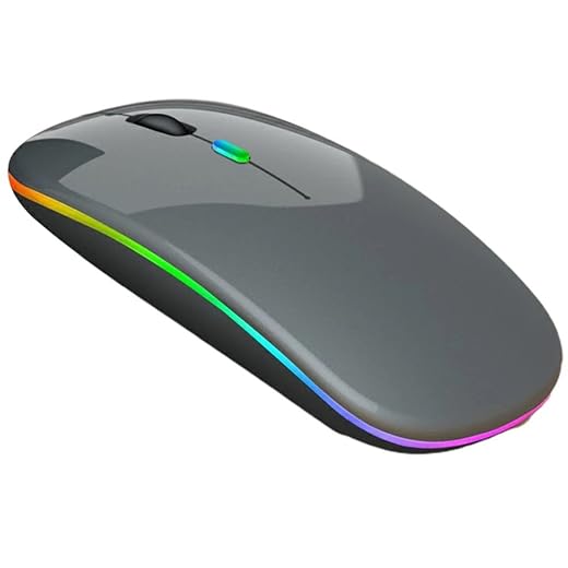 Mouse Sem Fio Wireless Recarregável RGB Gamer 1600dpi (Cinza)