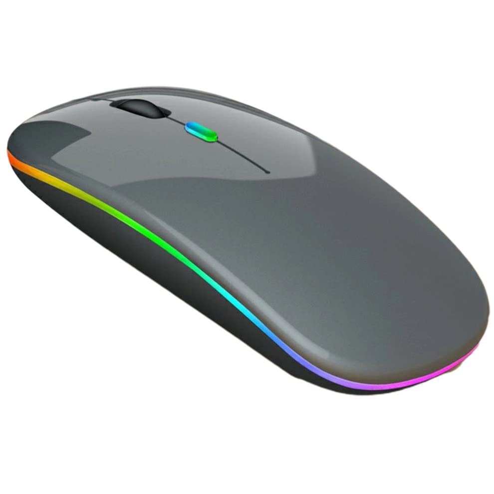 Mouse Sem Fio Wireless Recarregável RGB Gamer 1600dpi (Cinza