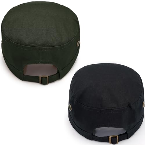 Image of Cadet Army Hat 2 Pieces Flat Top Cap Unisex Military Hat for Women Men