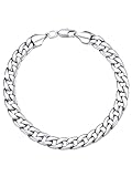 U7 Stainless Steel Chain Bracelet for Men, Mens Cuban Link Bracelets Sliver 7mm Wide Charm Bracelet, 8.3