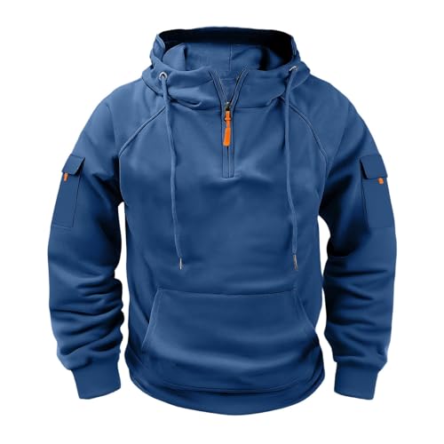 Men's Soft Fleece Hoodies Long Sleeve Quarter Zip Collar Casual Pullover Fall Winter Outdoor Warm Fashion Hooded Tops