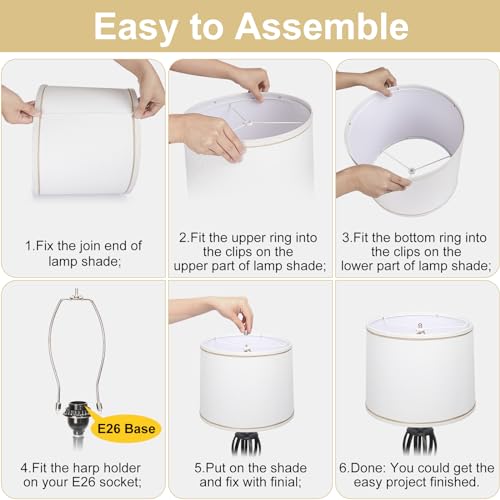 Image of Lampshades Set of 2 for Table Lamps, Floor Lamps, Fabric White Lamp Shades 11.6 inch Top x 12.6 inch Bottom x 9.8 inch High, Drum Lampshades(Spider Fitter), Medium Lamp Shades Replacement, Easy Assembly Required