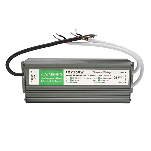 LED Trafo 12V 150W IP67 Wasserdichtes Transformator im Freien AC 100-250V auf DC 12V 12.5A LED-Treiber Netzteil für LED-Streifen Cover
