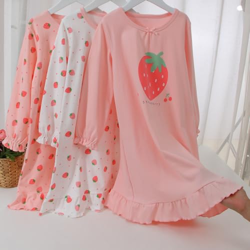 KISBINI Little Girls Cotton Nightgowns Strawberry Long Sleeve Princess Pajama Cute Dress for Girls2