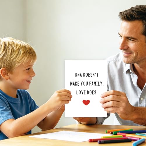 Zyulin Funny Bonus Dad Card for Fathers Day, Fathers Day Gift for Stepdad, Dad Birthday Gifts from Stepdaughter Stepson, Step Father's Day Card, Dna Doesn't Make You Family, Love Does