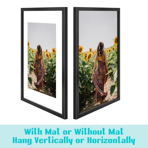 Image of Frametory, 16X24 Picture Frame Display 12X18 with Mat or Without Mat, Horizontal Vertical Wall Poster High Definition Glass, Wide Molding, Perfect for Home Decorate (Black, 6 Pack)