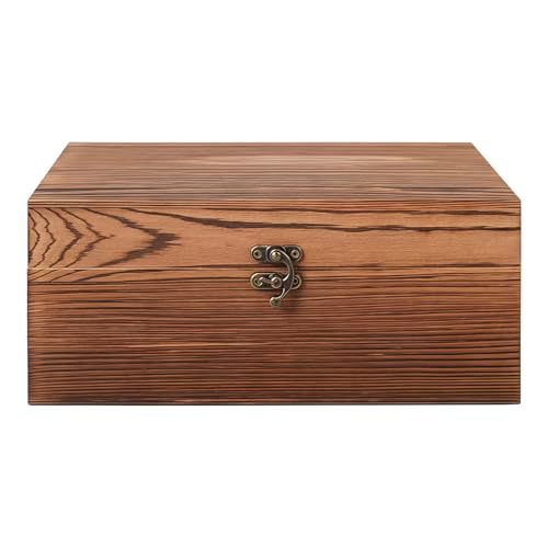 Porfoyo Caja de madera con tapa 28 × 24 × 10 cm, cofre del tesoro de madera vintage, caja de madera decorativa vintage, cofre de madera con tapa, caja conmemorativa, cofre del tesoro madera para