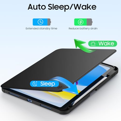 FINTIE Rotating Case for iPad (A16) 11th Generation 11 Inch (2025), iPad 10th Gen (2022) 10.9 Inch – 360 Degree Rotating Case with Clear Back Cover w/Pencil Holder, Auto Wake/Sleep,Black - Image 6