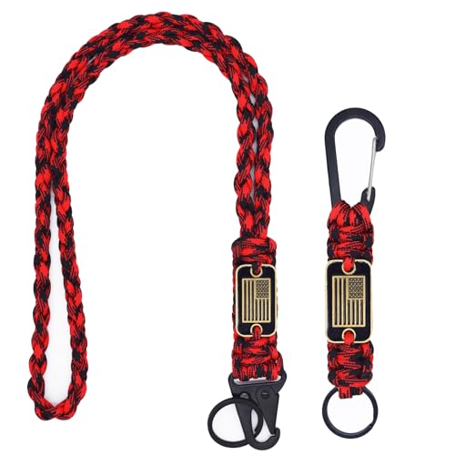 2 peças de chaveiro de cordão de paracord trançado resistente com bandeira dos EUA, chaveiros de col