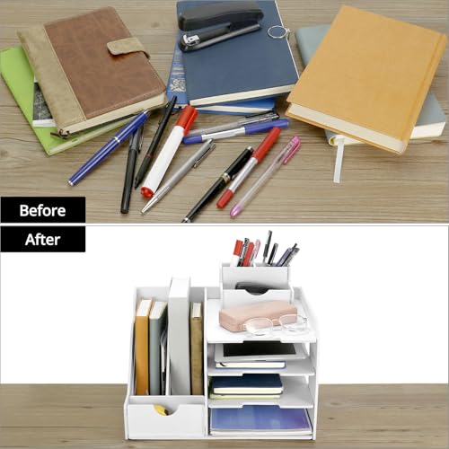 QWORK® Organizador de Escritorio de Oficina, Organizador Papeles, Soporte de Documentos A4, 4 Niveles - imagen 3