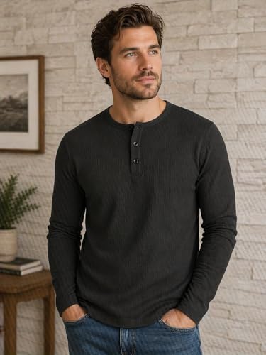 Image of FN3 Men's Premium Waffle Knit Henley Tshirt for Men