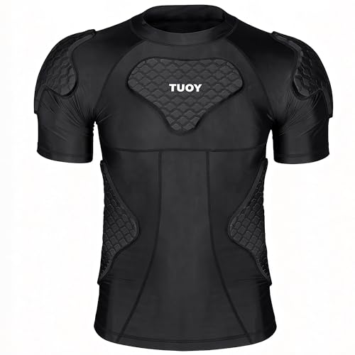 DGQY Mens Padded Compression Shirt Protective Gear with Chest Rib Shoulder Back Sternum Pads | Professional Guard Padded Shirt for Adult Football Soccer Baseball Softball Paintball Rugby