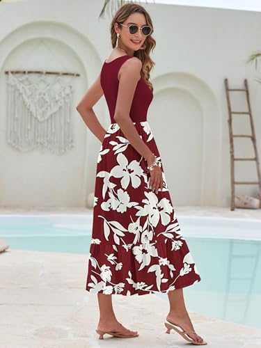 Image of AUSELILY Womens Summer Maxi Dress Casual Sleeveless V Neck Floral Dresses | A line shape with practical side pockets, Vacation dress for resort walks, Pair with low heels and simple jewelry