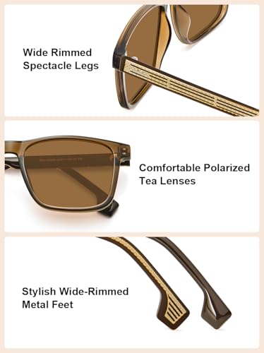 AVAWAY Polarized Sunglasses Men UV 400 Protection Rectangle Frame Sculpted Filigreed Corewire Arm Category 3 Sun Shades4